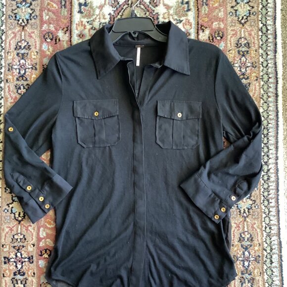 Poof Women's Black Button Down Shirt💕 Medium Back Sheer - Picture 15 of 16